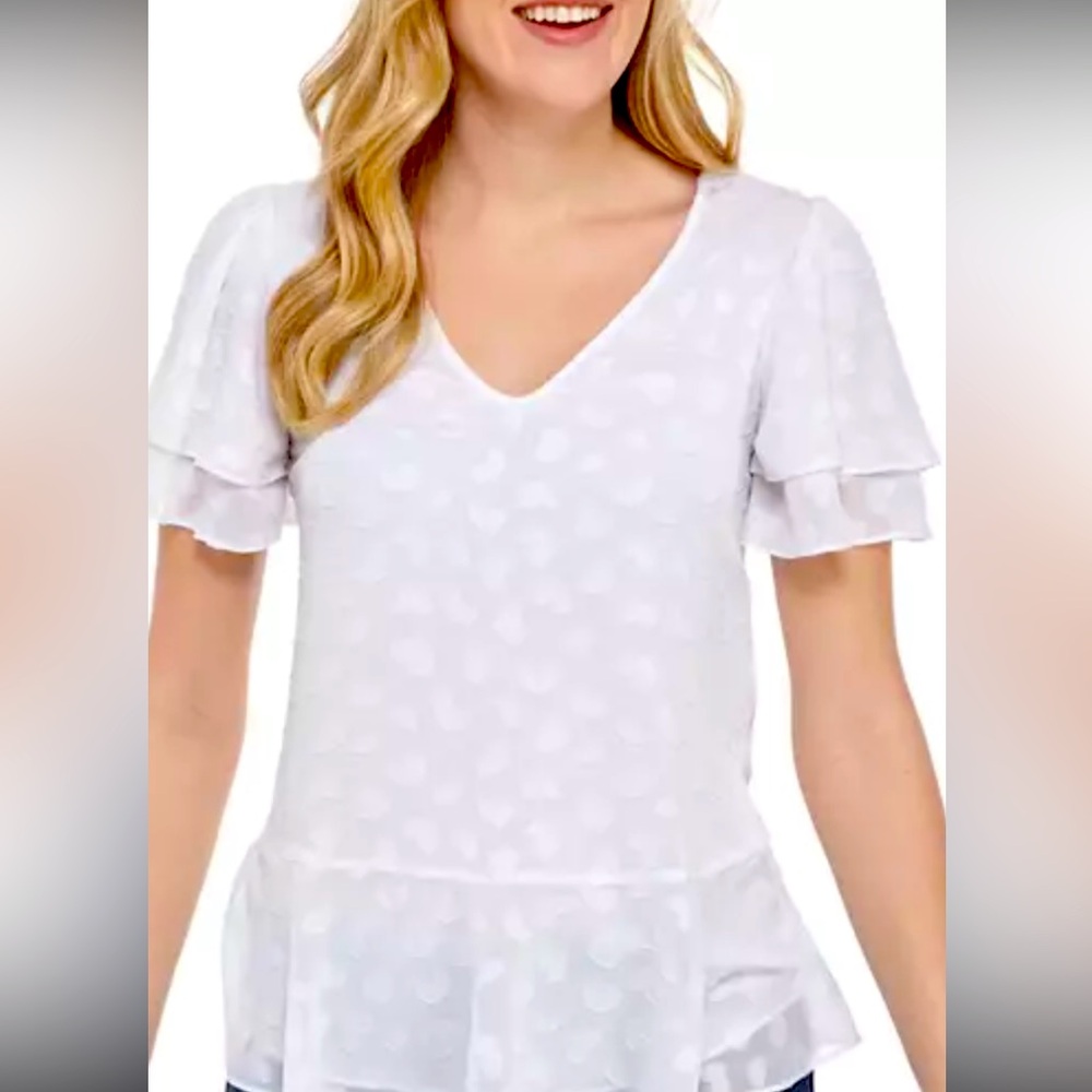 Michael Kors  Elegant White Ruffle Sleeve Top. Brand New With Tags. Size M